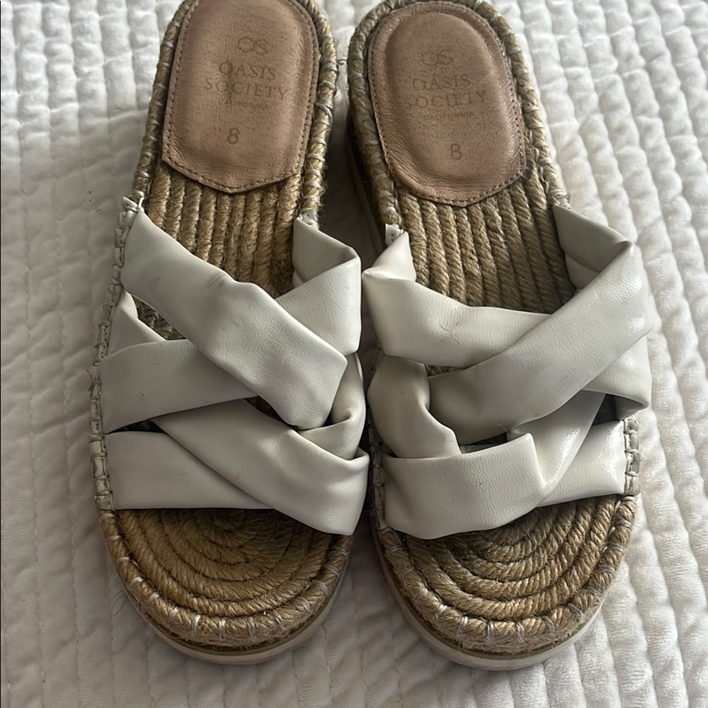 Society Braided White Slide Sandals with Espadrille Sole